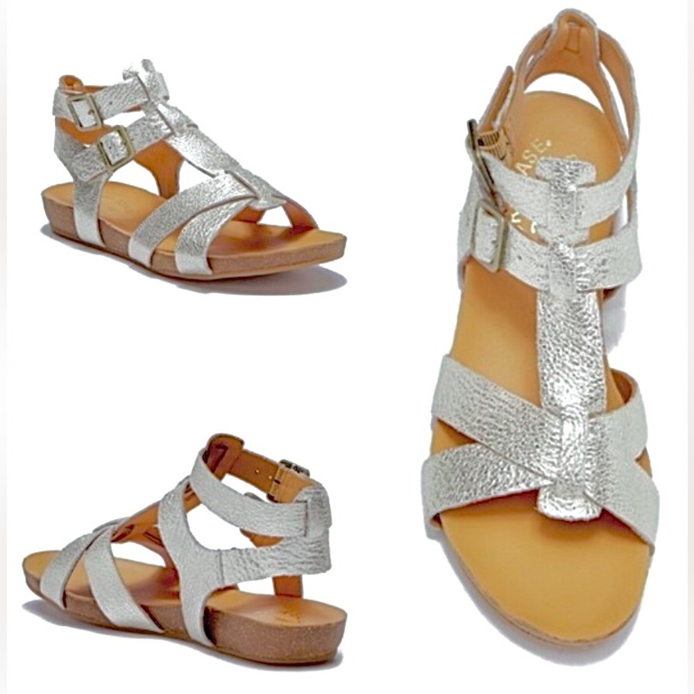 Kork-Ease Doughty Leather Double Ankle Strap Sandals in Platinum color Size 8